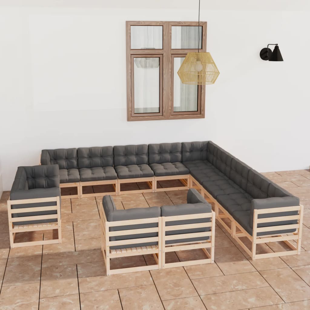 13-tlg. Garten-Lounge-Set mit Kissen Kiefer Massivholz